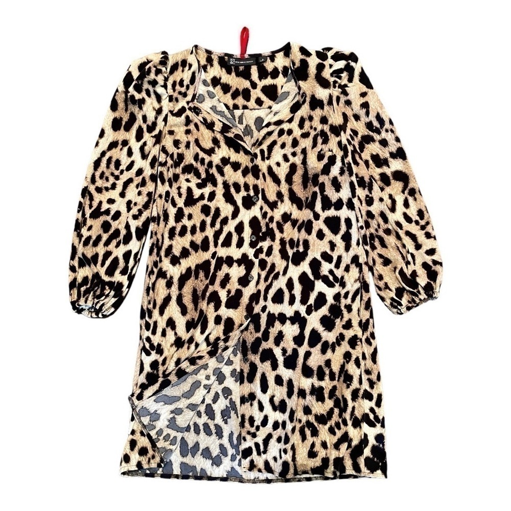 NY&C, NWOT, WOMENS ANIMAL PRINT SHIRT DRESS WITH GATHERED SHOULDERS. SIZE S
